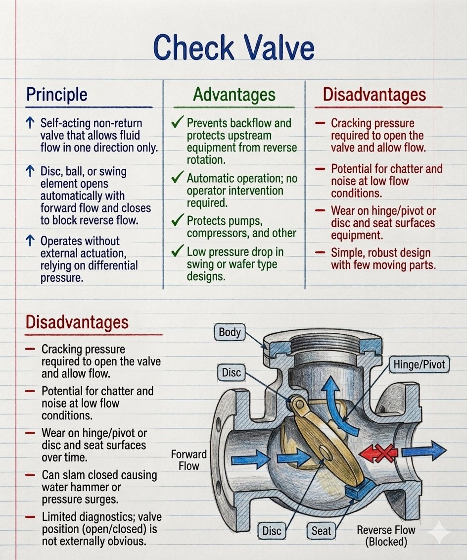 Prabhankar78088's tweet image. *Check Valve 💧*
- *What it does*:
    - *Allows flow*: One direction.
    - *Prevents backflow*: Stops reverse flow.
- *Types*:
    - *Swing*: Hinged flap.
    - *Lift*: Piston lifts.
    - *Ball*: Ball blocks.

*Flow control!* #CheckValve #Valves