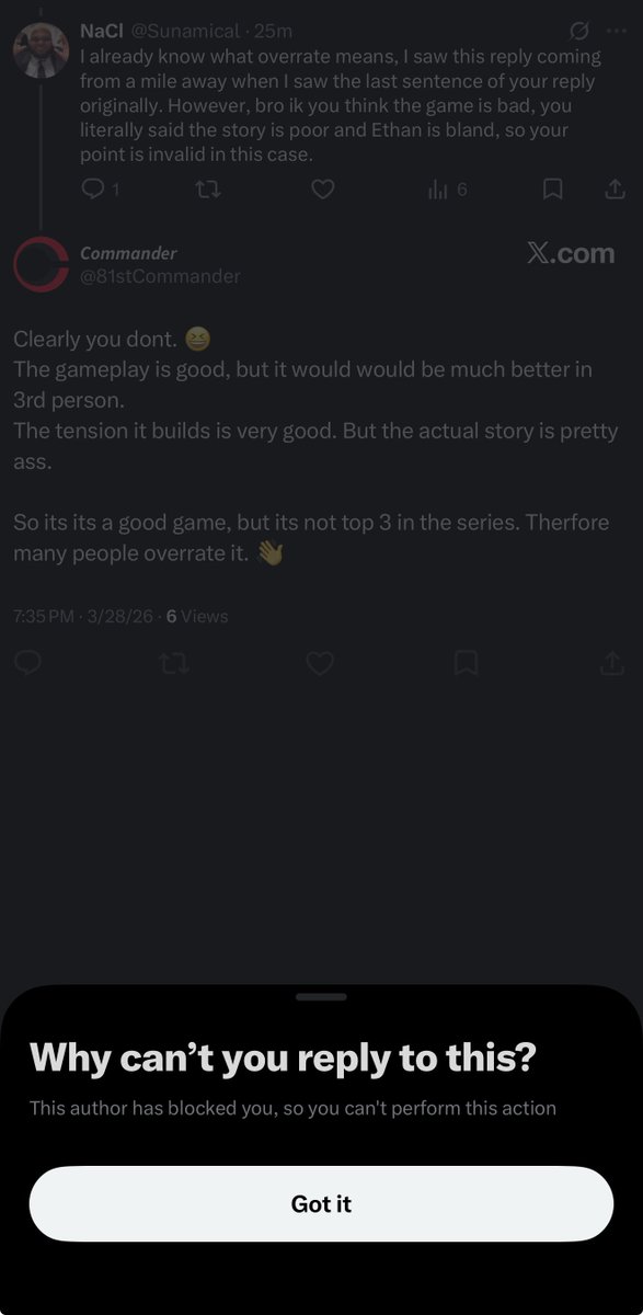 Sunamical's tweet photo. @81stCommander @awseswes This dude really blocked me after saying I don’t understand what overrated means thinking I’m thinking it means bad. Bro literally said “the story is actually pretty ass” how do you think the game is good then mf??? Ik he doesn’t think the gameplay is good if he hates 1stP.😭 https://t.co/pNZuLLkx8g