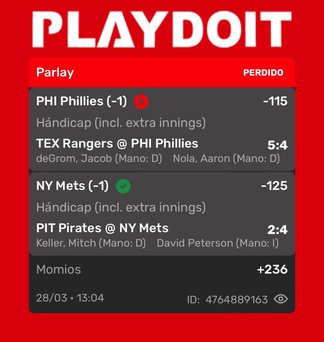 BatrizChristian's tweet image. @playdoitmexico exijo que me paguen el ticket que me estan dando por perdido y respeten sus reglas…. 

El pitcher Jacob Degrom nisiquiera abrio en ese juego, nisiquiera jugo… Esa apuesta deberia de ser Nula… Y me la estan dando por perdida que “porque perdio phillis”