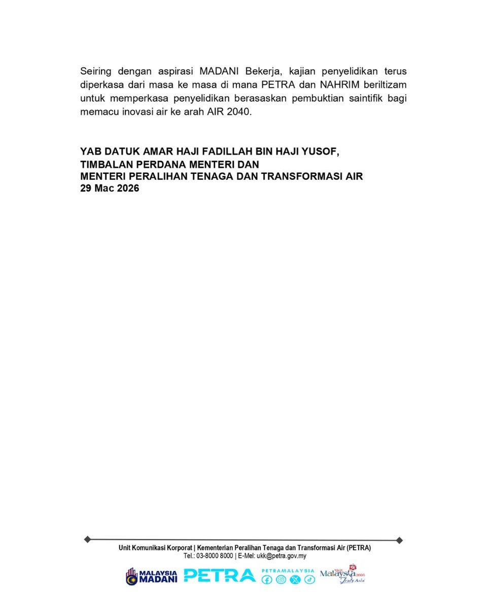 Kementerian Peralihan Tenaga dan Transformasi Air tweet media