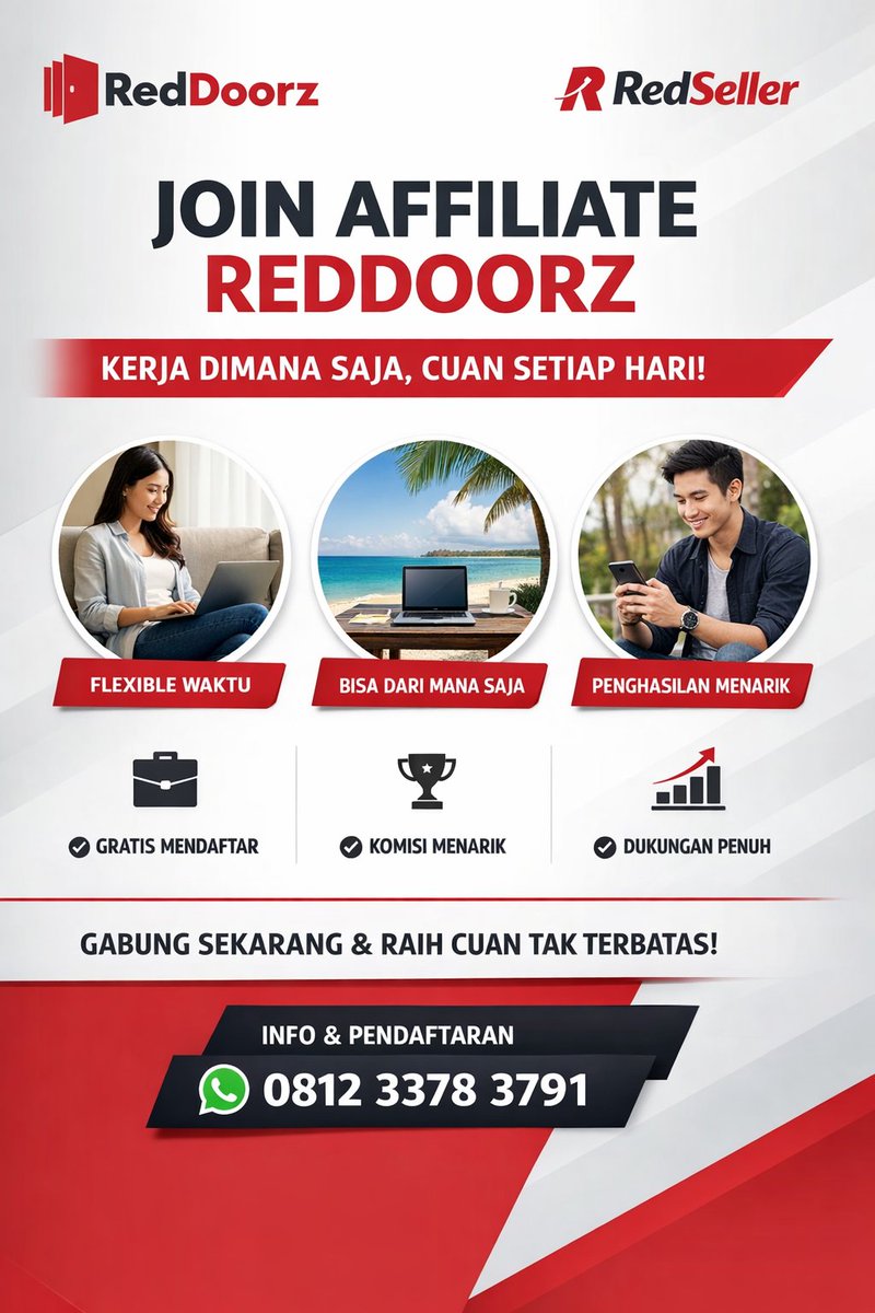 irmaa980914's tweet photo. Lagi cari penghasilan tambahan tapi pengen tetap fleksibel? 

Gabung jadi RedSeller RedDoorz  aja - cukup promosiin hotel, dapetin komisi dari setiap booking yang berhasil✨
✅ Kerja Remote
✅ Cocok buat mahasiswa &amp; Fresh Graduate
✅ Bisa jadi side income

 WA : 081233783791 https://t.co/XUHdpo3llK