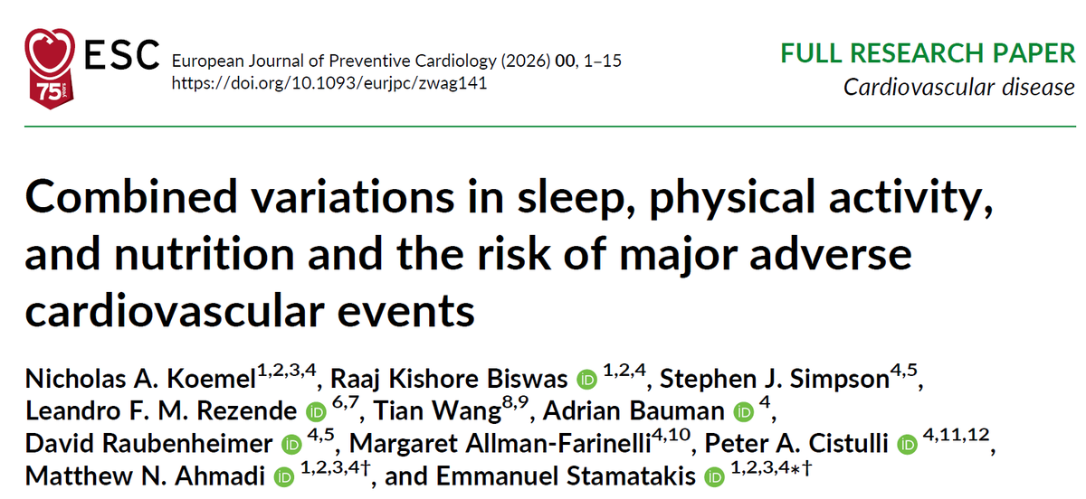 SubodhVermaMD's tweet image. Sleep, Exercise &amp;amp; Diet  + Heart Disease

#Cardiology #SleepScience #ExerciseIsMedicine #Nutrition #CVD #PublicHealth #PreventiveMedicine #LifestyleMedicine #HeartHealth #MACE3 Takeaways:

🔥 You don't need a perfect lifestyle — you need a combined one. Just 10 extra min of sleep