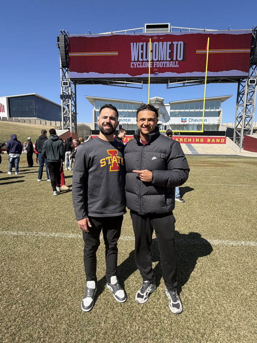 KobeJallen's tweet photo. Thank you @CycloneFB for the Jr day and spring practice. Had great conversations @CoachLenti5 @PeteMenage and learned a ton about the program! @ISURogers3 

@LNSFootball @NEBHSFB https://t.co/6muLgH8x1U