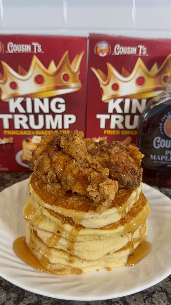 If my King Trump fried chicken &amp; pancake mix offends you, I absolutely do not care at all.

It’s good chicken… and if it triggers the left, that’s a win-win. Even better — good food and it makes liberals cry.

If you wanna try it, go to 👉 CousinTs.com
Use Code