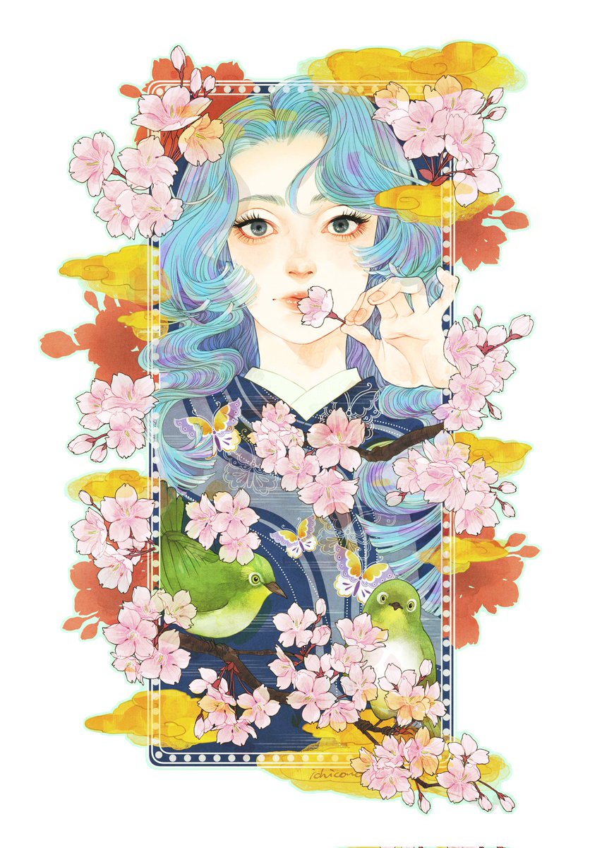 ichi_cono's tweet photo. #桜Ex2026

今年の桜Exhibitionに出した絵です🌸
普段より彩度高めにカラフルにガーリーにしてみました。
メジロが可愛いでしょ🐦️笑
彩音賞本当にありがとうございます！ https://t.co/HuoqbnTco2