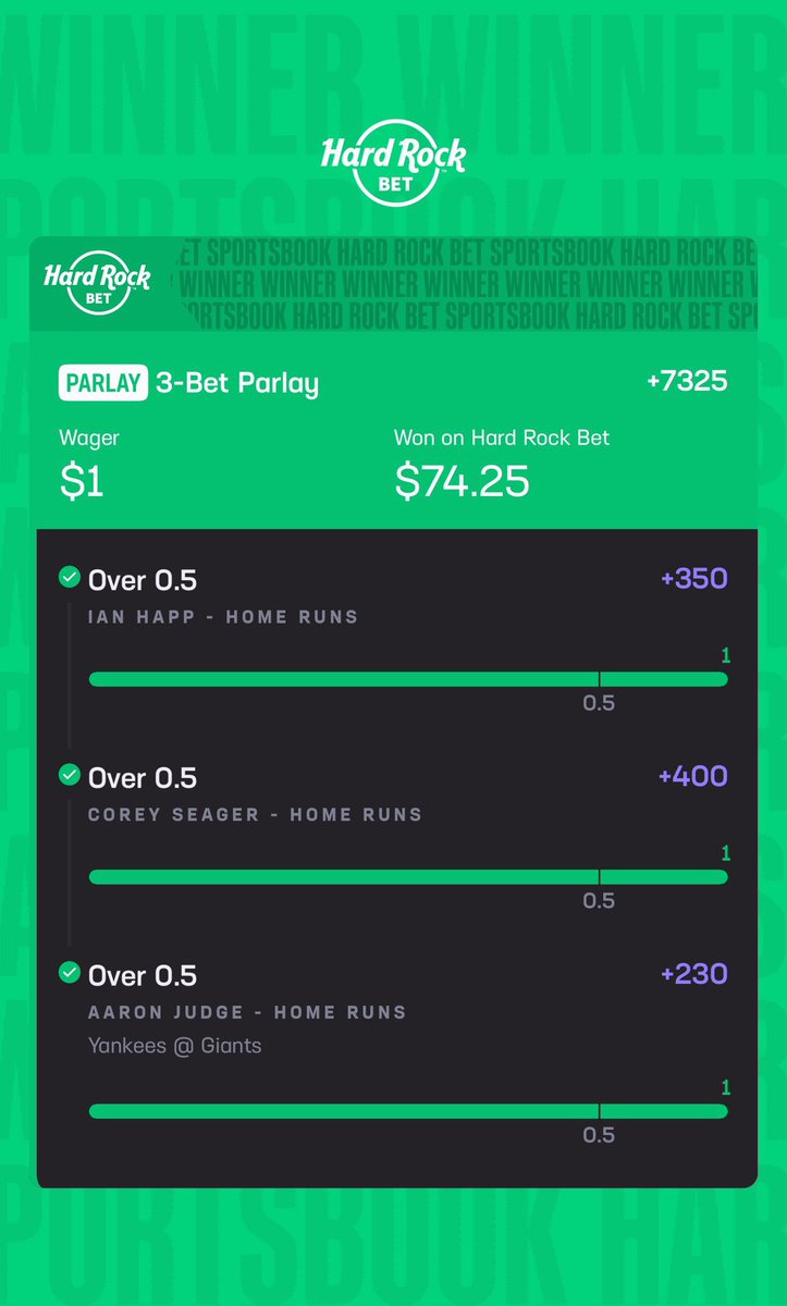 king_whyte1's tweet image. $1 ➡️ $74 💰

Sometimes it’s not about betting BIG…
It’s about betting SMART 😤

Ian Happ 💣
Corey Seager 💣
Aaron Judge 💣

+7325 CASHED

Link 🔗 in bio

#MLB #SportsBetting #Parlay #WinBig #Underdog