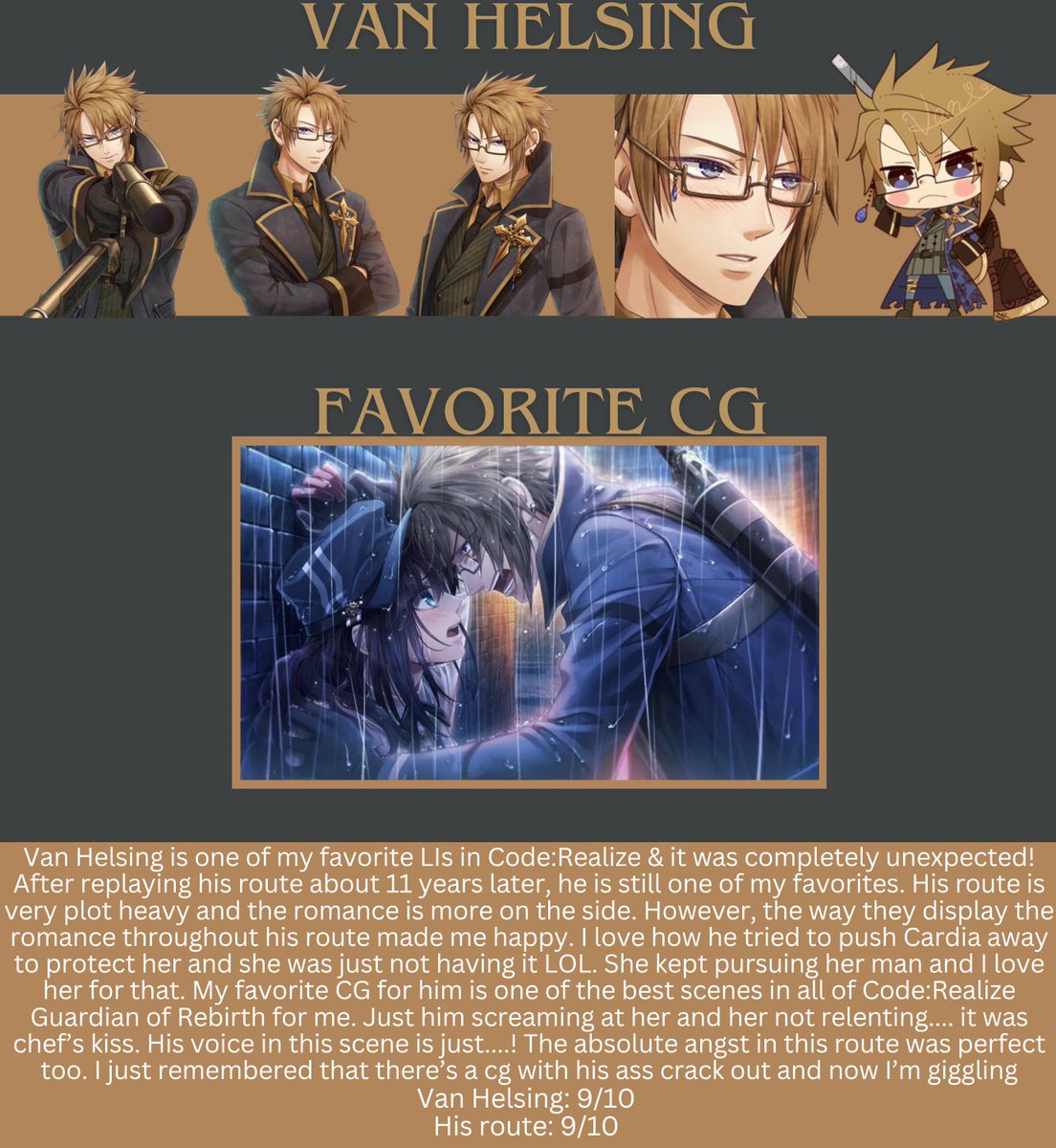 TokisadaUi's tweet photo. **This post contains major spoilers!**
Finally completed my replay of Code: Realize Guardian of Rebirth! This game was the introduction to the Otoge world for me. So, it holds a special place in my heart. I will always recommend this game! #coderealize #otometwt https://t.co/fSVDJ101Gb