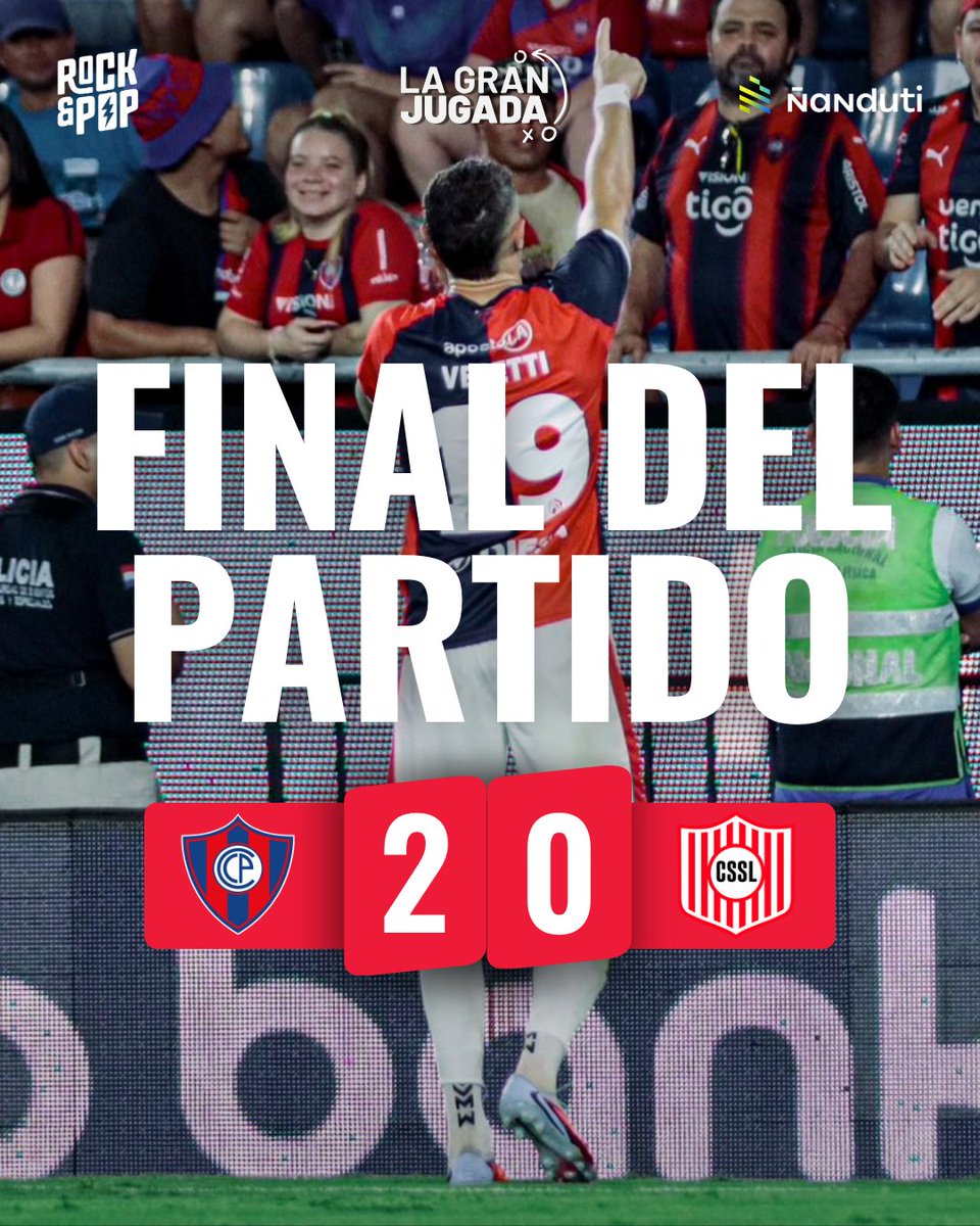 🏆 #Apertura2026 – Fecha 13.

⏱️ 45+10’ ¡Final del partido en Barrio Obrero!

📌 #CerroPorteño 2 - 0 #SanLorenzo

⚽️ Pablo Vegetti. 🔴🔵
⚽️ Cecilio Domíguez. 🔴🔵

#LaGranJugada
#1020AM
#955FM

📲 Whatsapp: wa.me/984955000

🔴 Live:
x.com/i/broadcasts/1…

📌 YOUTUBE EN