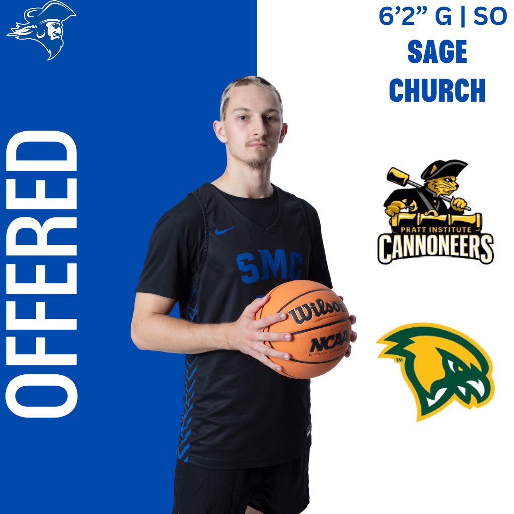 6’2” SOPH G Sage Church has picked up a couple of offers from D3 Pratt Institute in the AEC Conference and Fitchburg State University in the MSCAC Conference! 🏴‍☠️