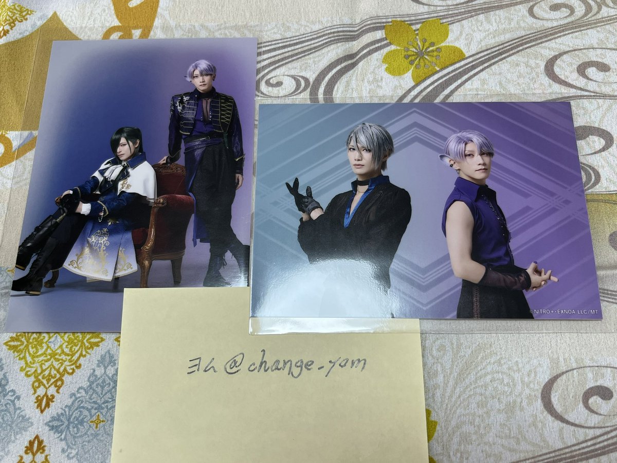 change_yom's tweet photo. 【交換】  ミュージカル刀剣乱舞 刀ミュ 静かなる夜半の寝ざめ ランダム ペアブロマイド
 ライブ

譲 → 青江&amp;五月雨、長義&amp;五月雨

求 → 国広&amp;後家、五月雨&amp;後家

コンプ目的のため、各1求めています。
郵送での交換お願いします。 https://t.co/x0sbZgBUEV