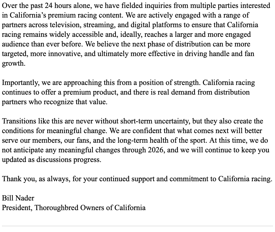 Thoroughbred Owners of California tweet media