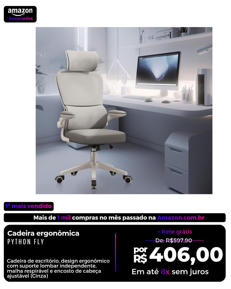 achados_vip's tweet image. Cadeira ergonômica com suporte lombar, malha respirável e ajuste total chegou no brasil com Preço de oportunidade.

Preço e qualidade que arrasaram com a concorrência! 

Upgrade certo no setup 💻🔥

Link: amzn.to/4dKguZC 

#CadeiraErgonomica #HomeOffice #SetupGamer