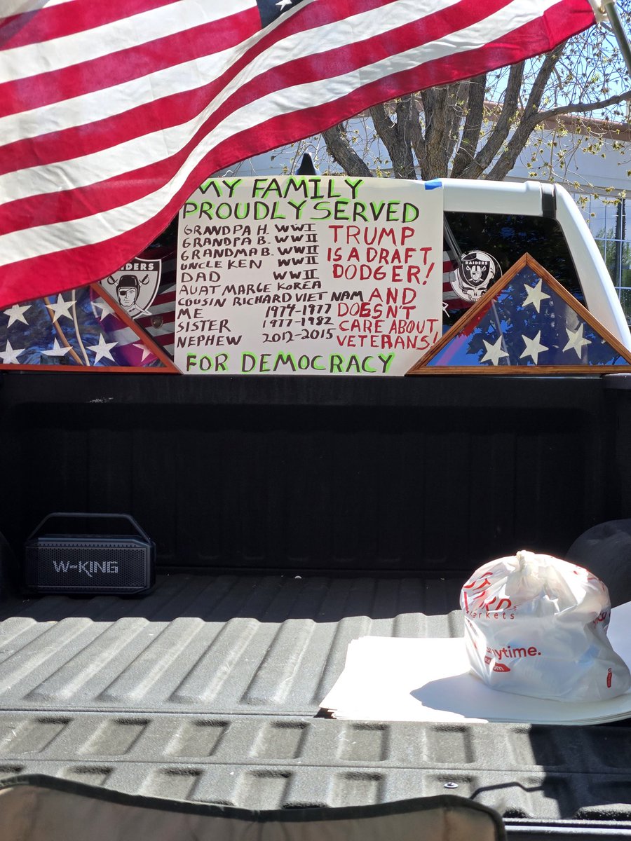 IndivisibleAV's tweet photo. Another #NoKings constant: veterans! They want it to be known that military service doesn't automatically mean they support Trump. https://t.co/NYOiuxxNWN