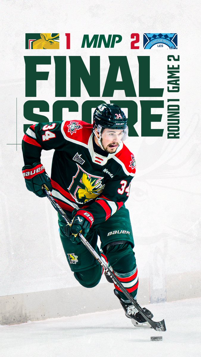 Great fight and a solid 30-save effort from Nick Cirka but Chicoutimi made the late comeback for a 2-0 series lead.

We are heading back to Halifax for Games 3 &amp; 4 on Tuesday and Wednesday at Scotiabank Centre.

#GoMooseGo | #QPlayoffs