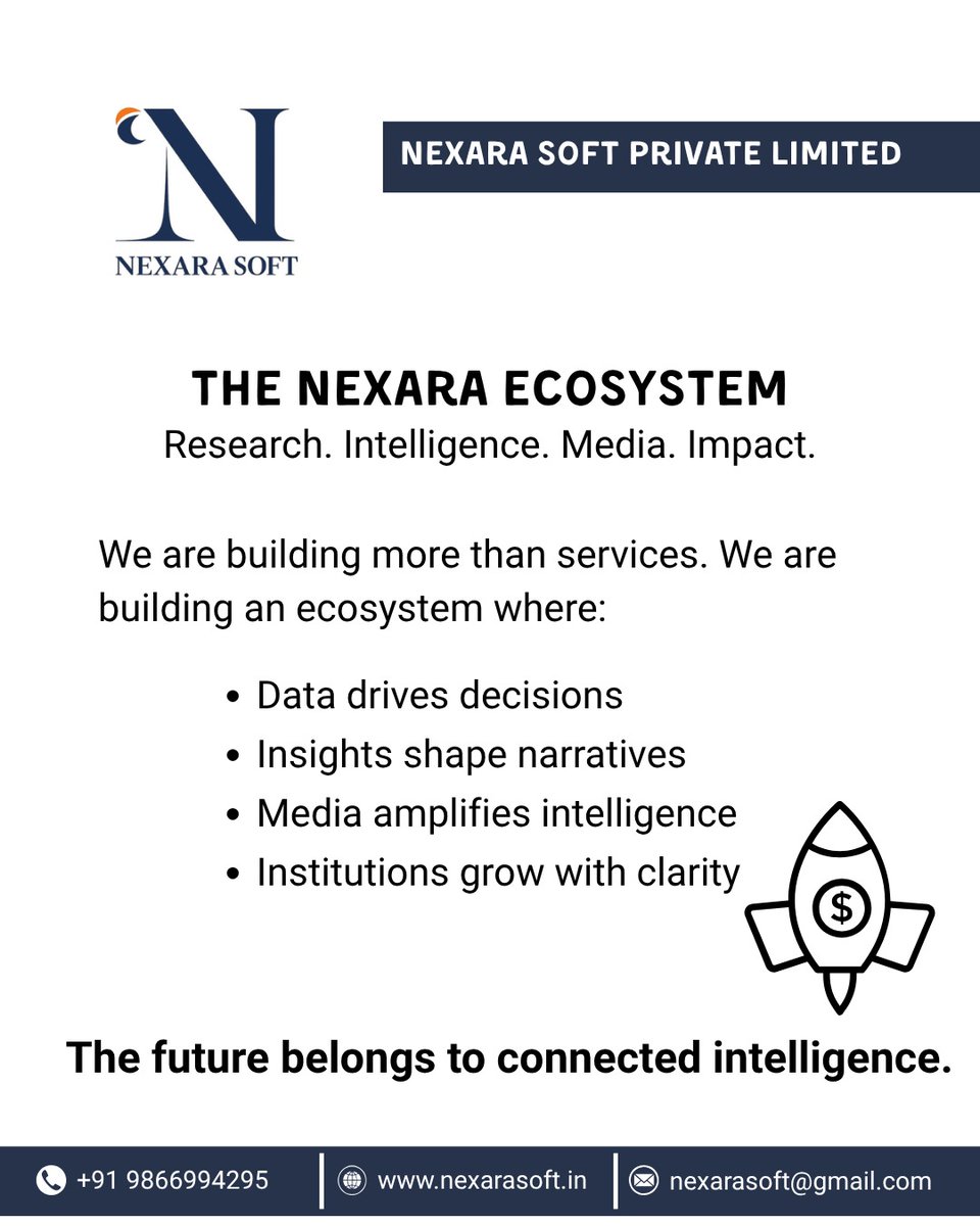 NexaraD22088's tweet photo. Growth today requires systems — not silos.
We’re building an ecosystem where intelligence connects everything. 🚀
#NexaraEcosystem #DigitalIntelligence #FutureOfGrowth #ResearchDriven
digital ecosystem vision, research analytics media integration, connected business intellig https://t.co/E9Qbmb3jOO