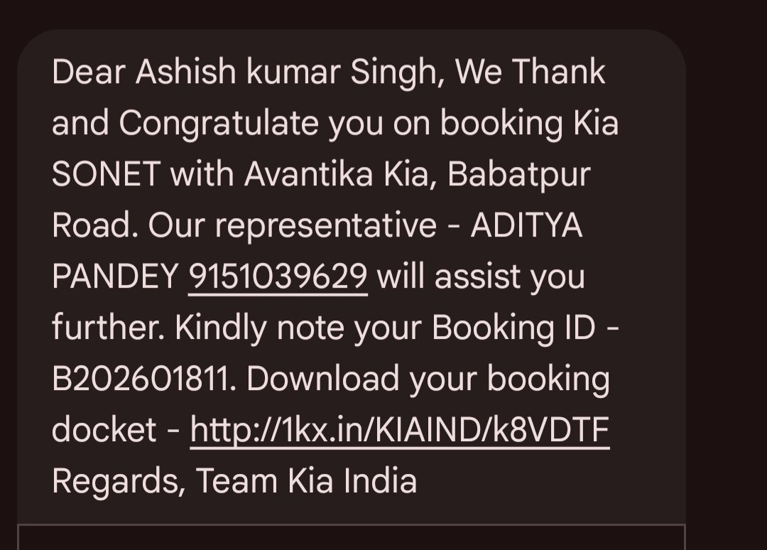 draks302's tweet photo. @KiaInd dear kia india i book sonet htx diesel automatic on 4/2/26 and showroom personal says will deliver car in end of February,then they says will deliver in navratri but till now 29 march 2026 no information when they will deliver? Please help. https://t.co/xhN3hRpdvF