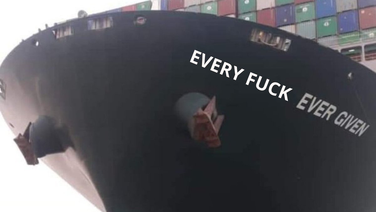seasandstories's tweet photo. I miss 2021 when 15% of global trade was halted by One Ship, not an effing entire Strait.
Dear #Evergiven u are a legend ❤️ https://t.co/7rxzNZUHUm