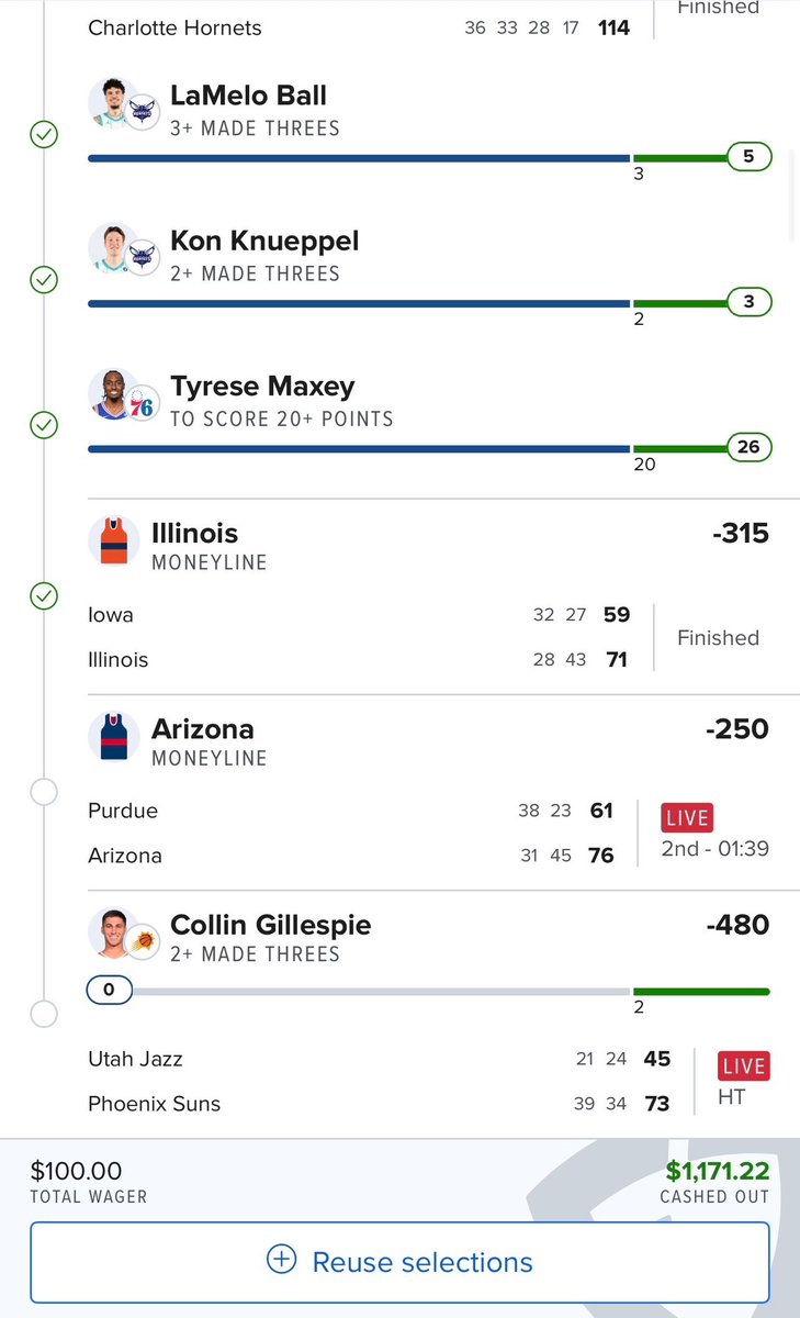BOOOOOOOOOOOOOOOOOOM‼️

10th straight CBB WIN! 

54-23 tourney picks 
70.12%

4u Zona ML/Illinois ML (-120)💰

It was chalky but it was right 💯

Currently I’m UNFUCCWITABLE 👽

Also hit 13 legs and cashed out a ticket!