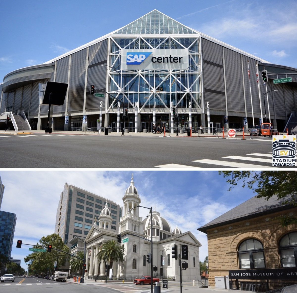 StadiumVagabond's tweet photo. 🏟️ SAP Center at San Jose (the “Shark Tank”), San Jose, CA
📸 Circa 2017
🏒 Home of the San Jose Sharks
🗓️ Opened: 1993
🪑 Capacity: 17,562

Bonus pic: ⛪ Cathedral Basilica of Saint Joseph, San Jose

#MarchMadness #SAPCenter #SanJoseSharks #SanJose #FinalFour https://t.co/IF6ITisCF0