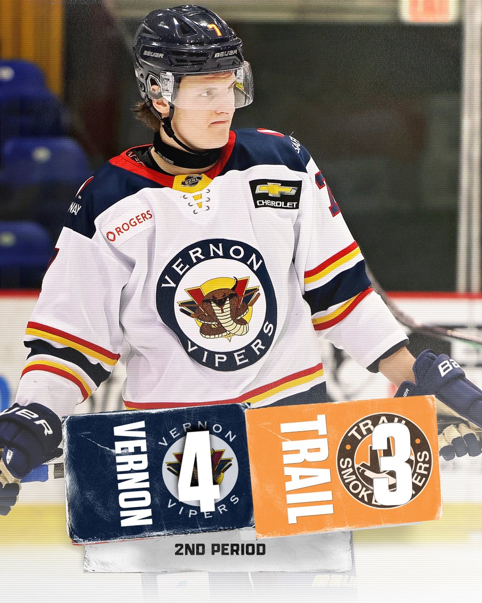 VernonVipers's tweet photo. Led by veterans tonight.  McMillan and Connor Dick again!  Vipers head to the 3rd with the lead.

Shots 20-18 Trail https://t.co/MsE5dpr9VT