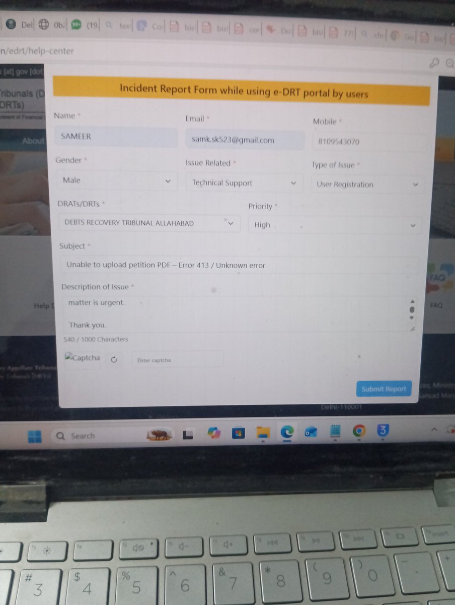 sameer21743280's tweet photo. Unable to file IA on DRT portal – PDF upload error (413) and captcha not working. Urgent matter. Please fix.

@DFS_India @FinMinIndia #DRT #efiling https://t.co/PhL60BvNkr