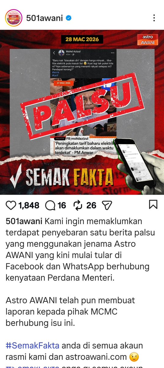 <a href="/TajuddinKamil/">Tajuddin Kamil</a> <a href="/NajibRazak/">Mohd Najib Tun Razak</a> <a href="/weekasiongmp/">Dr Wee Ka Siong 魏家祥</a> <a href="/weechookeong/">Wee Choo Keong</a> <a href="/n_izzah/">Nurul Izzah Anwar 🇲🇾 🌺</a> Berita palsu pun ko nak tunggang. Semak di instagram.com/p/DWbn38qj492/…