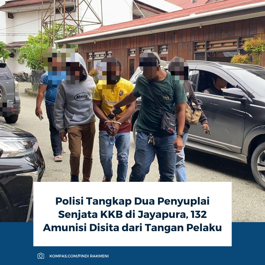 kompascom's tweet image. Polisi tangkap dua penyuplai senjata KKB di Jayapura. Bagian jaringan Yalimo-Yahukimo, total 11 tersangka. Sita 132 amunisi, NH diduga penyedia dana.

Baca selengkapnya: regional.kompas.com/read/2026/03/2…

~RK #KKB #polisi #jayapura