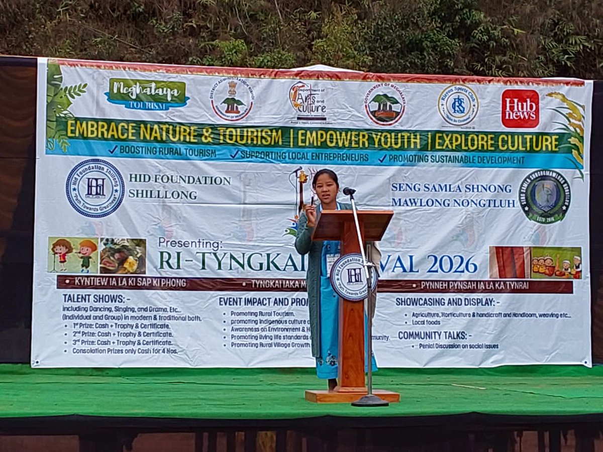 JsdMaiong's tweet photo. Extremely Honoured to grace as chief guest at the opening ceremony of #RiTyngkaiFestival2026, alongside Bah @PlieladT and among others. The objective of the Festival was to promote rural tourism, culture and to provide a platform to young kids to showcase their talents! https://t.co/LcA4lv03Rf