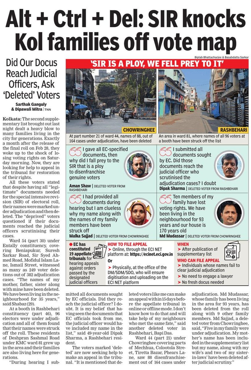 DipawaliM's tweet photo. Alt+Ctrl+Del: 10 members from a single family, who has been living in Central Kol for 93 years, has been deleted from the electoral rolls. Families living in the city for generations are being wiped out. https://t.co/ciL4fbfLre