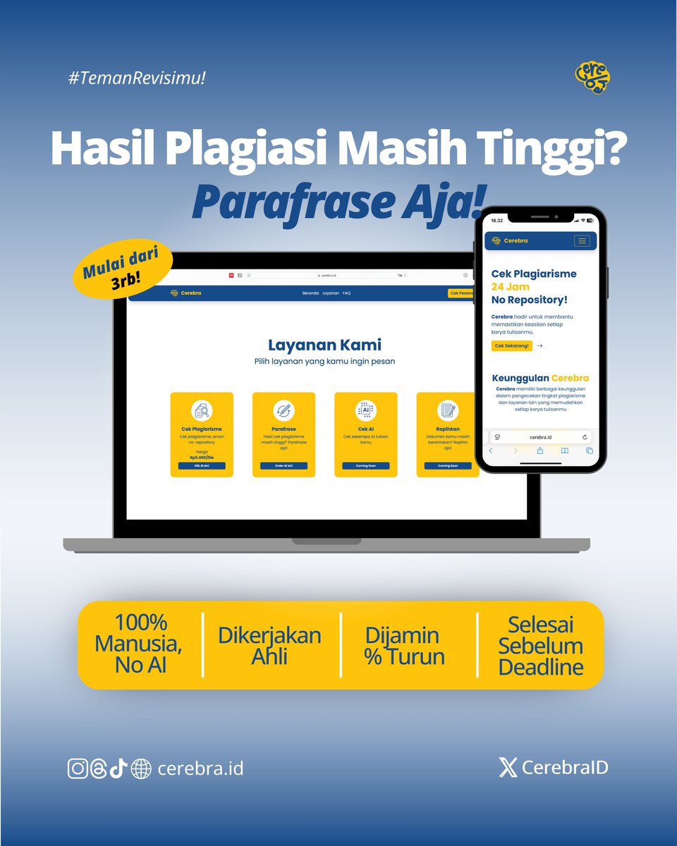 CEREBRA.ID | Cek Turnitin Otomatis 24 Jam No Repo tweet media