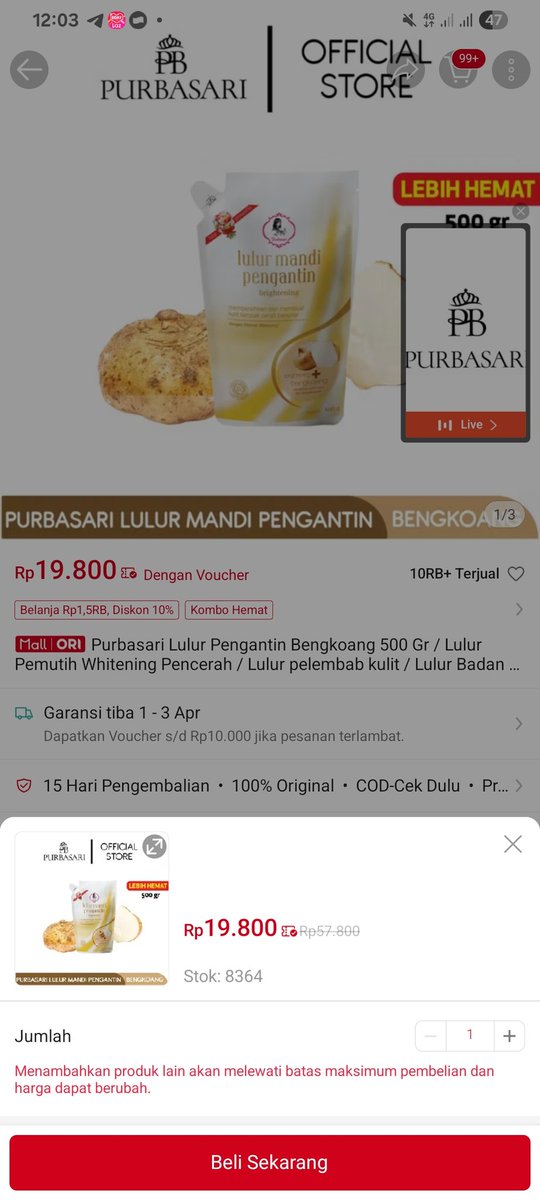 lulur Purbasari 500 gram cuma 19 ribuan
s.shopee.co.id/20r5vQ0gXV