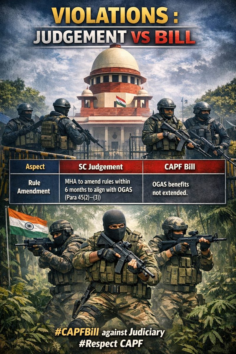 SnkrChoudhary's tweet photo. 🔥 CAPF के साथ न्याय कब?
Supreme Court of India ने 6 महीने में नियम बदलने को कहा,
लेकिन CAPF Bill में अभी तक OGAS का लाभ नहीं…
👉 जो देश की रक्षा करते हैं,
उन्हें उनका हक मिलना ही चाहिए 🇮🇳
#CAPFBill #RespectCAPF #CAPFBill_काला_कानून https://t.co/kV5mwikKAw