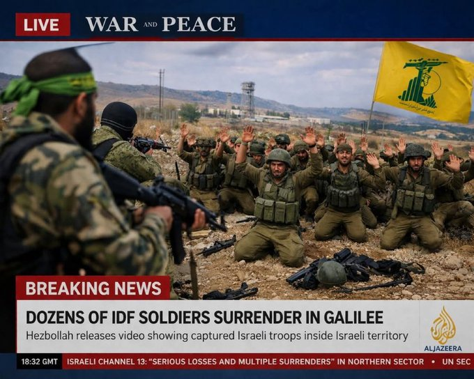 ferozwala's tweet photo. 🚨💥#Hezbollah published images showing dozens of Israeli occupation soldiers surrendering near #Metula & raising evidence of IOF troops laying down arms before the advance of Hezbollah fighters.
https://t.co/68z69TRtUj
Israeli Channel 13 confirms "heavy losses & multiple surrenders"
