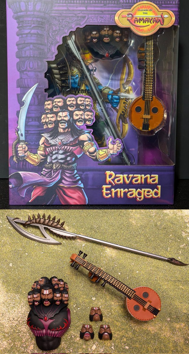 OcboxdViRP79667's tweet photo. Legends of the Ramayan
Ravana Enraged(激怒のラーヴァナ)
ラーヴァナ用のアクセサリーパックです。
内容は、十面羅刹用ヘッドパーツと胴体パーツ、薙刀、顔パーツ×3、ヴィーナ。
ヴィーナとは、シタールに似た南インドの伝統的な弦楽器です。
#LegendsOfTheRamayan #TheHierophantEntertainment https://t.co/sN0LffJ8Wq