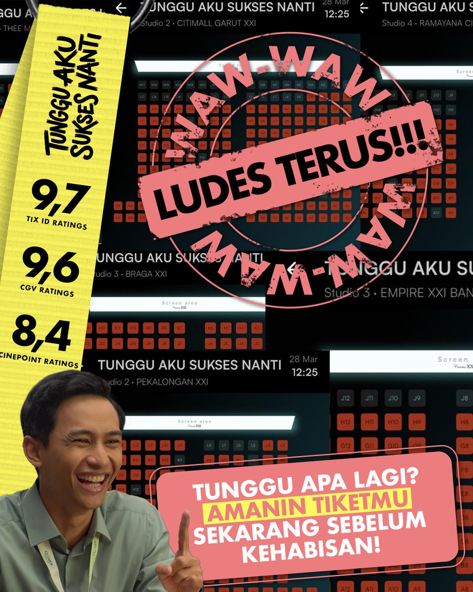 RapiFilm's tweet photo. Hari minggu bingung mau ke mana?? 🤔🤔
Ke bioskop nonton kisah kamu sendiri, yuk! 😆
Tonton Tunggu Aku Sukses Nanti. Gassss beli tiketnya sekarang ✨
Film @tungguakusuksesnanti
SEDANG TAYANG DI BIOSKOP.
#TungguAkuSuksesNanti #FilmTungguAkuSuksesNanti #FilmLebaran https://t.co/GF1wrZSZe7