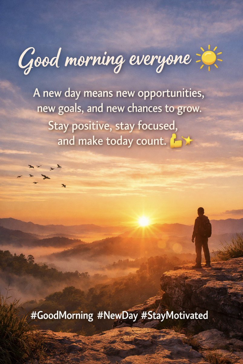 acewrld121's tweet image. Good morning everyone ☀️  
A new day means new opportunities, new goals, and new chances to grow. Stay positive, stay focused, and make today count. 💪✨  
#GoodMorning #NewDay #StayMotivated