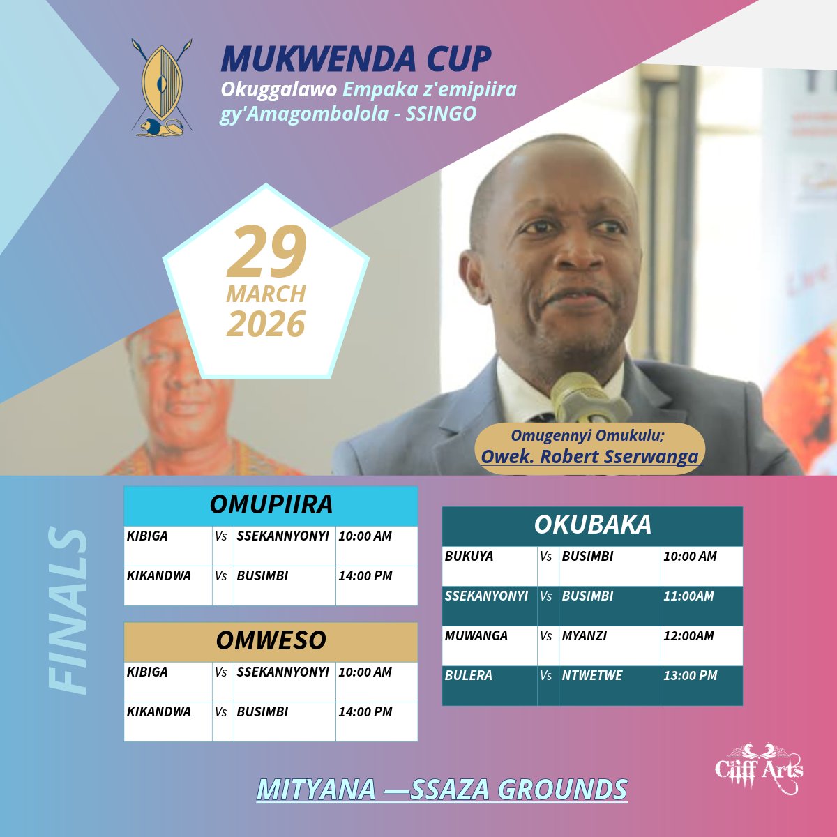 CliffArtsUg's tweet photo. Minisita w'Abavubuka, emizannyo n'ebitone— Owek. Sserwanga Robert.
—ye mugenyi omukulu mu kuggalawo empaka za Mukwenda cup 2026 ku Sunday nga 29/3/2026
#Ssingo https://t.co/HjZd8Z6tkc