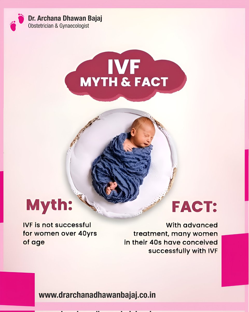 archanadhawandr's tweet image. ✨ IVF Myth vs Fact ✨
IVF after 40 is possible with advanced treatment 💕
#IVF #Fertility #IVFSuccess #WomenHealth #DrArchanaDhawanBajaj