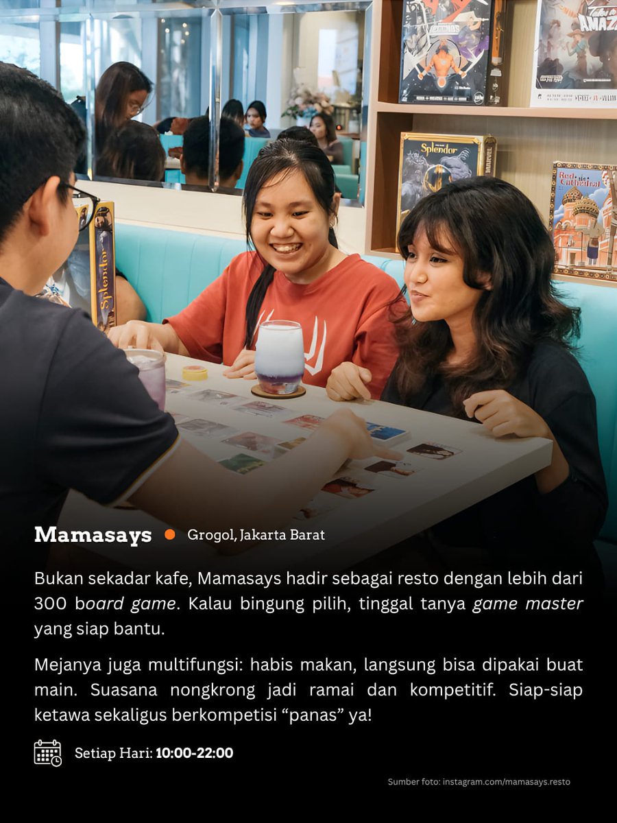 ekraf_ri's tweet photo. Nongkrong di kafe board game nggak cuma seru, tapi bisa bikin ketawa, mikir, sampai adu strategi bareng. π²
Swipe buat cek rekomendasinya dan tag teman yang bakal kamu ajak main di sini! π
#WeekendCreate
#BoardGame #NewEngineofGrowth #EkonomiKreatif
#Ekraf https://t.co/lMnzTXnpex