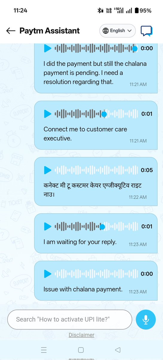 sameern_777's tweet photo. @Paytmcare are you really interested in working,since yesterday I am trying to get help,but your customer care mobile number is not available,that chat bot is not responding properly. I paid challan using paytm, payment is successful but still the  challan status is pending. https://t.co/lmwiMkrgoT