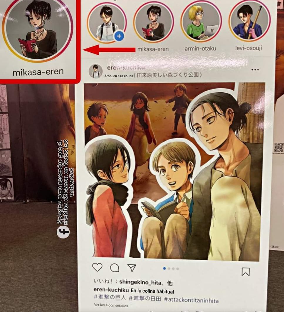 It’s so cute how gothkasa canonically has her and Eren’s name as her username and normie Eren posts him looking at mikasa. They’re so in love I need Isayama to give them a romantic comedy already