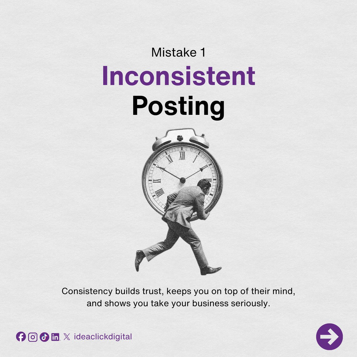 IdeaClickDigita's tweet photo. Avoid these common social media mistakes. Every mistake is a missed customer, so we are here to help you avoid them.

#IdeaClickDigital #DigitalMarketing #BusinessGrowth #CustomerExperience #MarketingStrategy #BrandBuilding #GrowYourBusiness #DigitalSuccess https://t.co/Si2d0tSfCi