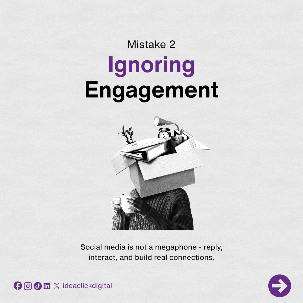 IdeaClickDigita's tweet photo. Avoid these common social media mistakes. Every mistake is a missed customer, so we are here to help you avoid them.

#IdeaClickDigital #DigitalMarketing #BusinessGrowth #CustomerExperience #MarketingStrategy #BrandBuilding #GrowYourBusiness #DigitalSuccess https://t.co/Si2d0tSfCi