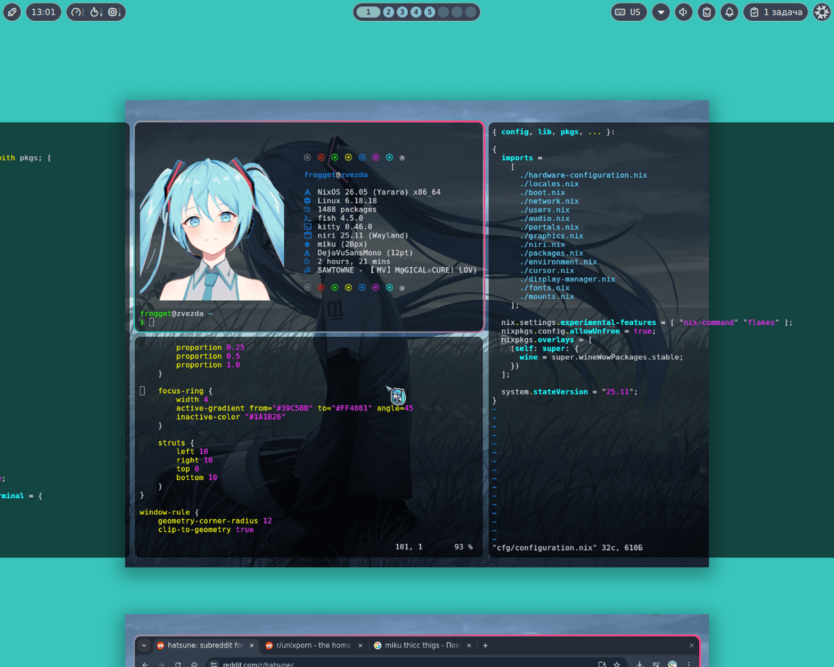 [Niri] Miku-wife style Link: https://t.co/i2T2eSWoOp #unixporn #linux # ...