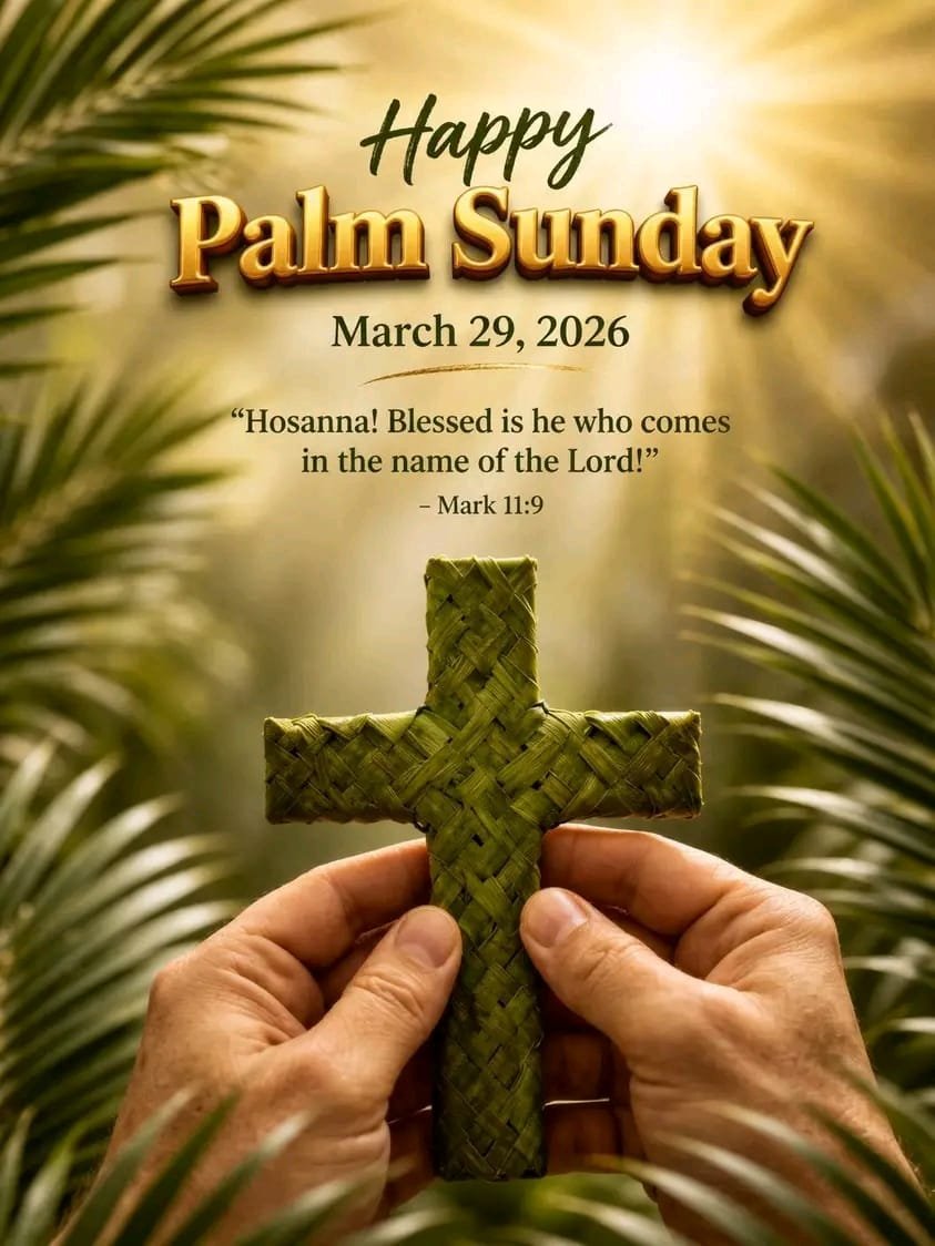 supreetsamuel's tweet photo. Wishing you all a blessed Palm Sunday," "Hosanna in the highest," and "May this day bring peace and joy to your heart".

#PalmSunday #PassionWeek
#Lent#JesusChrist#Church#Faith#SundayBlessings #HolyWeek #Hosanna #Easter2026
#PalmSunday2026 #FaithJourney
 #PalmSundayVibes https://t.co/ZOcme6ERJN