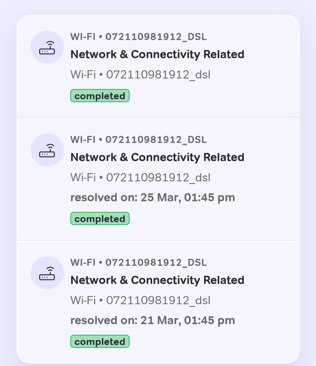 GranthaliD's tweet photo. @Airtel_Presence Repeated complaints but issue still unresolved. Tickets closed without fixing. No customer care support—calls never connect. This is unacceptable. Escalate immediately. #AirtelFiber https://t.co/2rCI56OzVR