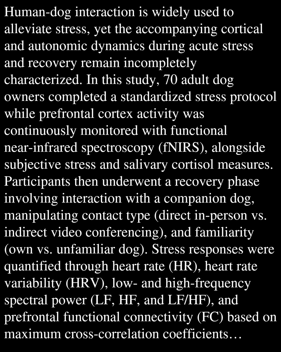 PBTQ's tweet photo. Human-Dog Interaction Method and Dog Familiarity Differentially Modulate Prefrontal Connectivity and Autonomic Recovery Following Acute Stress: An fNIRS Study

Kish, B., Nishiura, R., Ogata, N., Tong, Y.
https://t.co/jHyOH9XkaT https://t.co/5scoKAQfdE