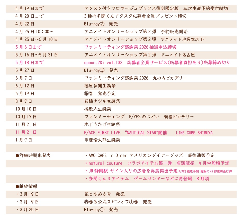 tama1tu's tweet photo. 現時点の多聞くん関連情報まとめ

ピンクが今回追加した情報です。

抜けや間違いあればぜひ教えてください🙏

アニメ最終回もステージ生配信もほんと最高だったし、うたげちゃんの誕生日にライブ開催決定とは…！！
これからもずっと応援していきます✨

#多聞くん今どっち!? https://t.co/jqhQ6ErMsI