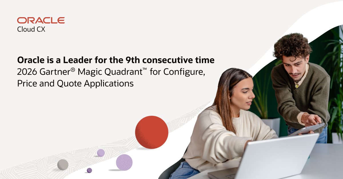 c_kupec's tweet photo. Oracle is helping sellers bring offers to market faster with our AI-first approach to quote-to-cash. Learn why they are recognized as a Leader in the Gartner® Magic Quadrant™ for Configure, Price, and Quote Applications for the ninth consecutive time: https://t.co/rRFF5jVGnA https://t.co/okCausJehw