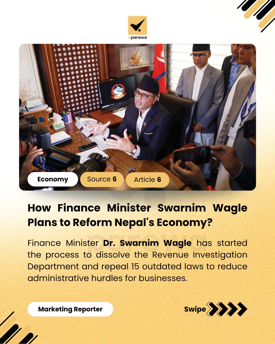 eparewaa's tweet photo. How Finance Minister Swarnim Wagle Plans to Reform Nepal's Economy? https://t.co/HmuLEzDwPQ